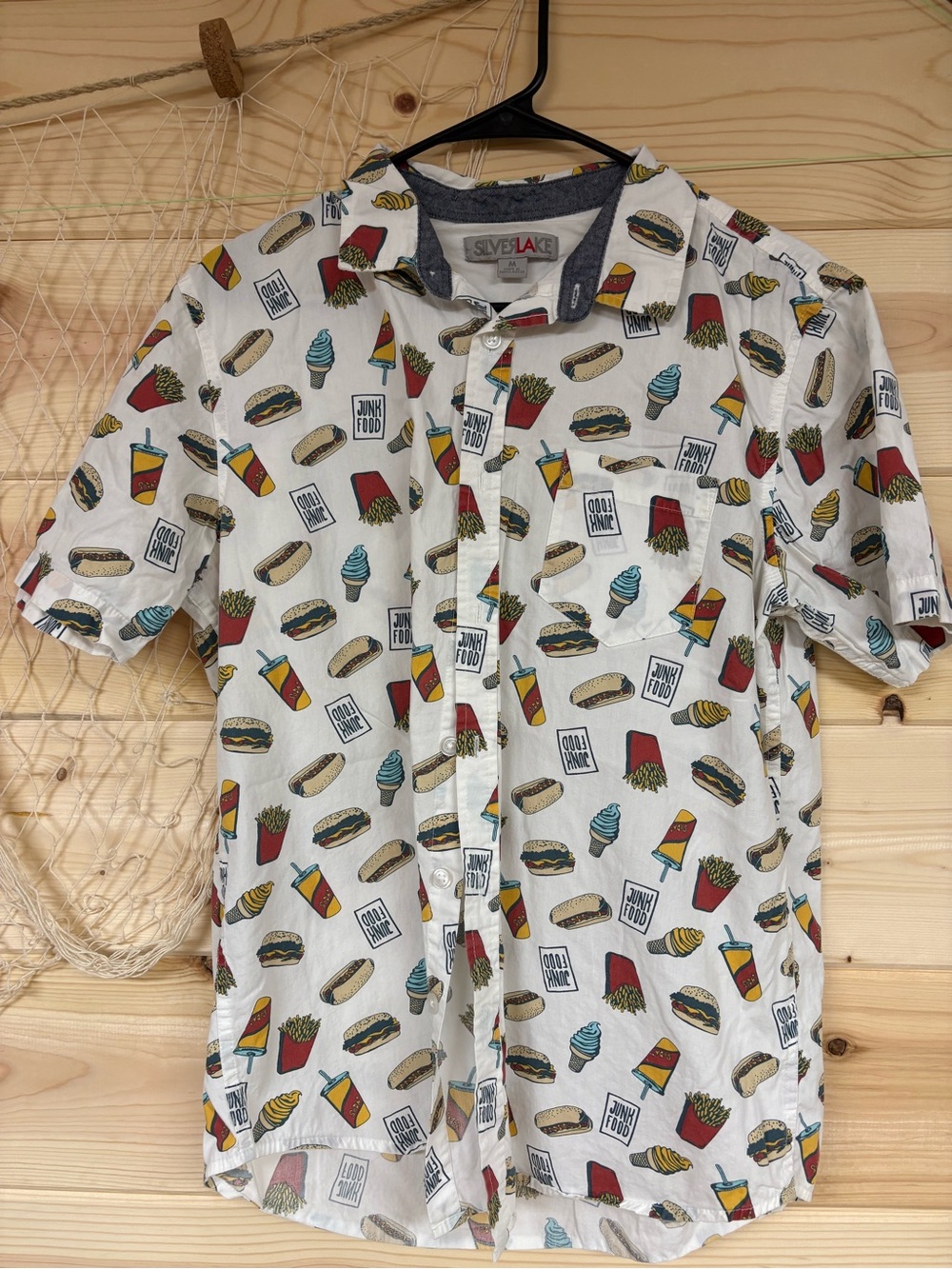 Silver Lake Men’s White Fast Food Print Short Sleeve Button-Down Shirt